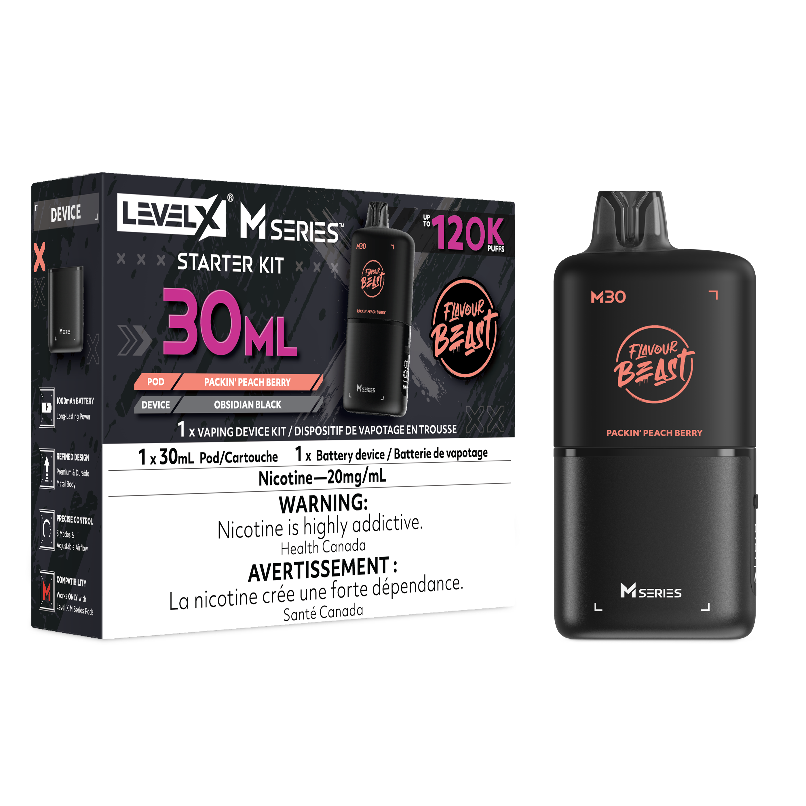 Flavour Beast Level X M Series Starter Kit 30mL Packin' Peach Berry - Supa Vapes
