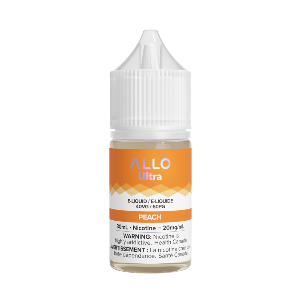 Allo Ultra Peach 30mL 20mg Salt Nic E-Liquid bottle