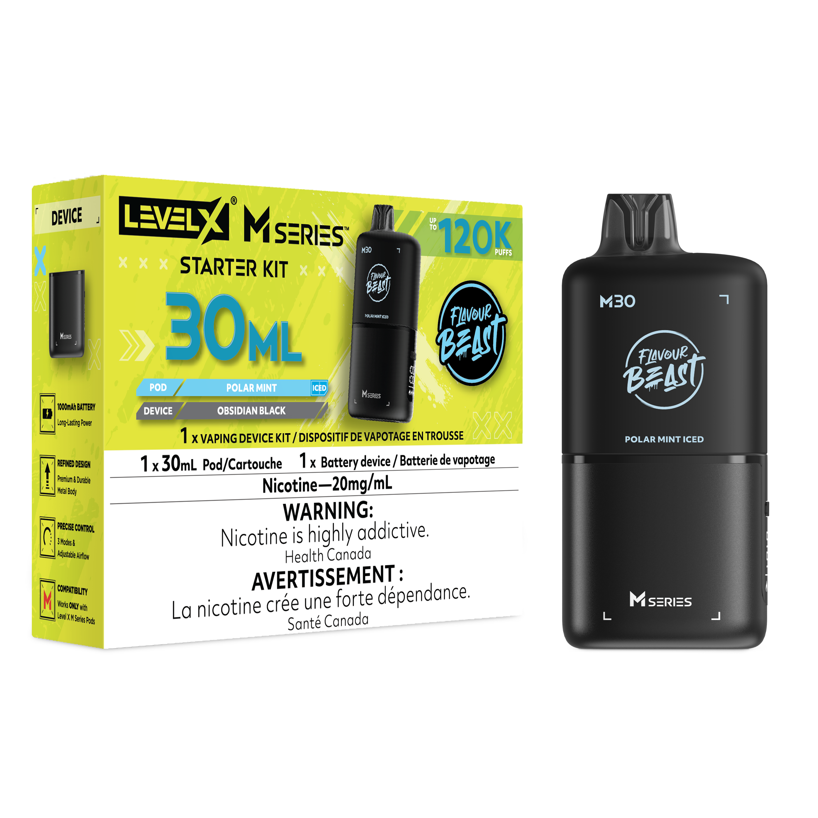 Flavour Beast Level X M Series Starter Kit 30mL Polar Mint Iced - Supa Vapes