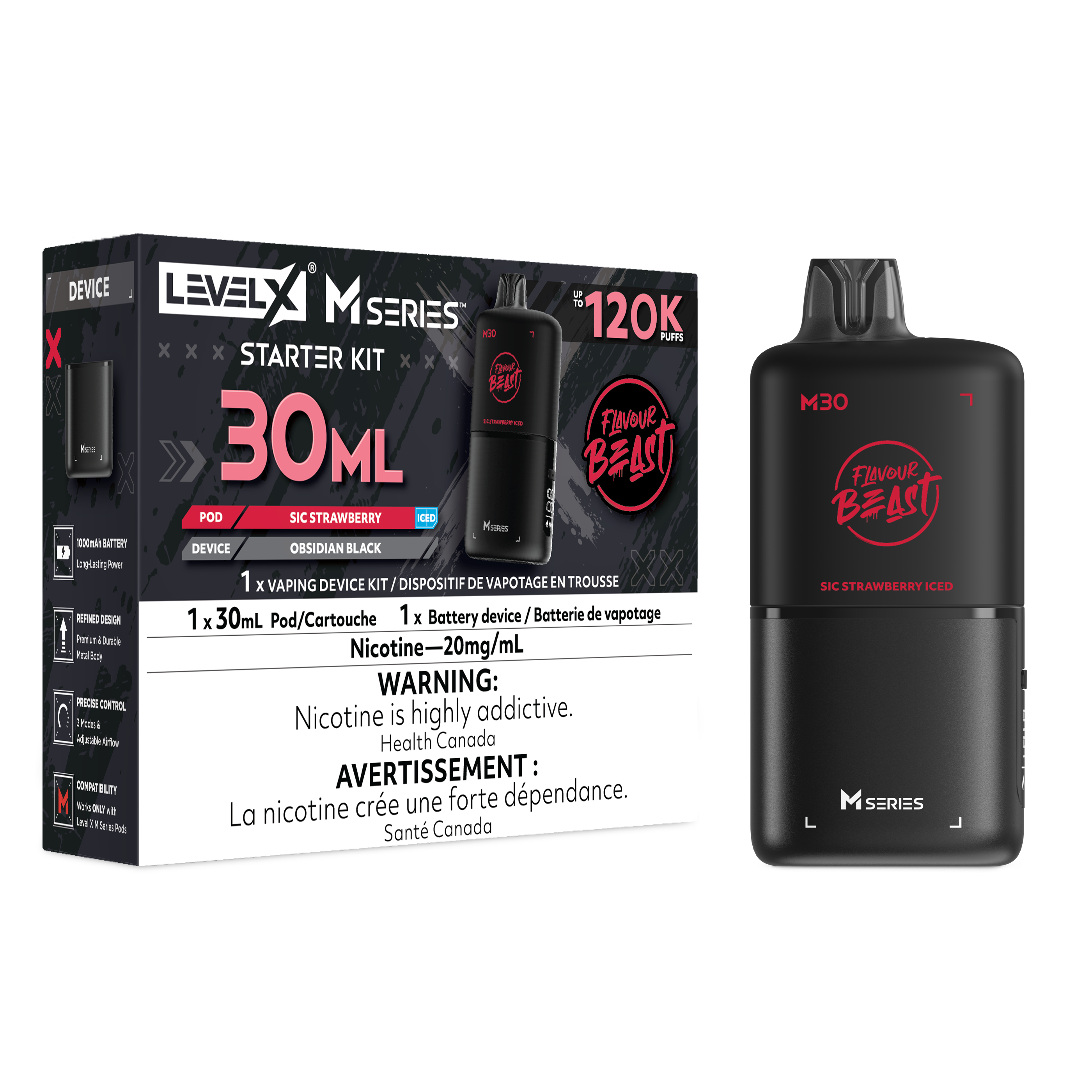 Flavour Beast Level X M Series Starter Kit 30mL Sic Strawberry Iced - Supa Vapes