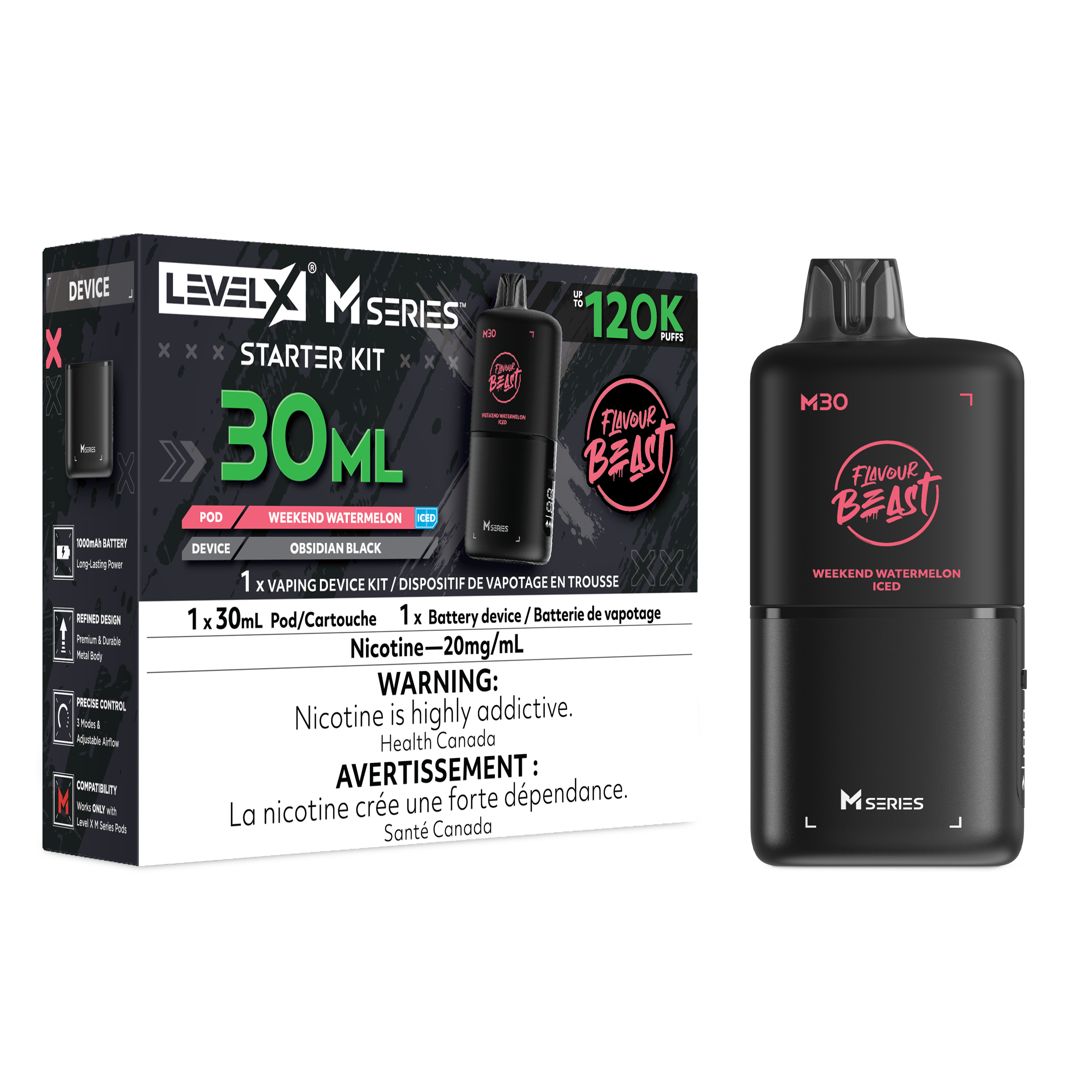 Flavour Beast Level X M Series Starter Kit 30mL Weekend Watermelon Iced - Supa Vapes