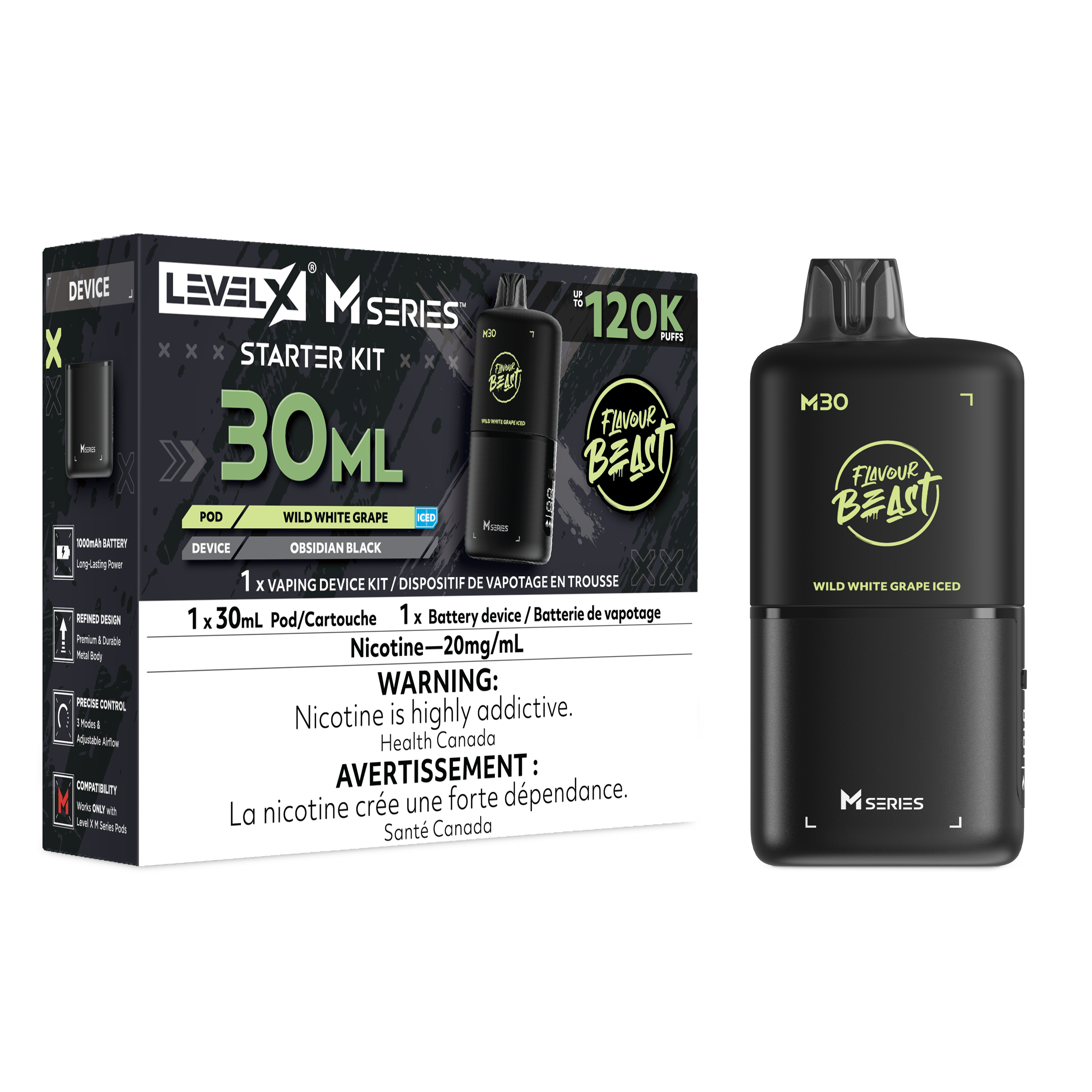 Flavour Beast Level X M Series Starter Kit 30mL Wild White Grape Iced - Supa Vapes