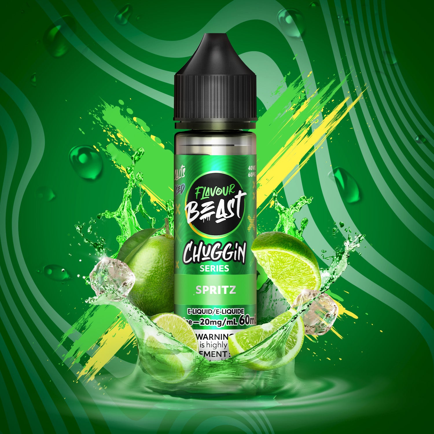 Flavour Beast Chuggin' Series Spritz bottle with lime graphics on a green background