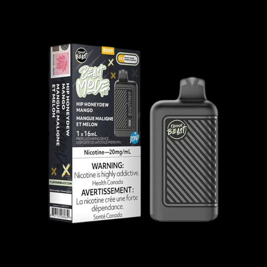 Flavour Beast Beast Mode 8K Disposable, Hip Honeydew Mango flavour, tropical freshness, disposable vape device, ideal for Ontario and Quebec vapers.