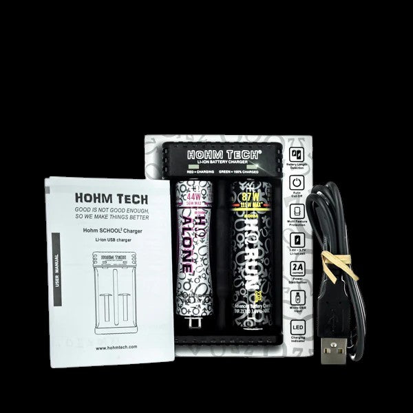 Hohm Tech Li-Ion Battery Charger - fast-charging vape battery charger, available in Ottawa, Ontario, and Hawkesbury.