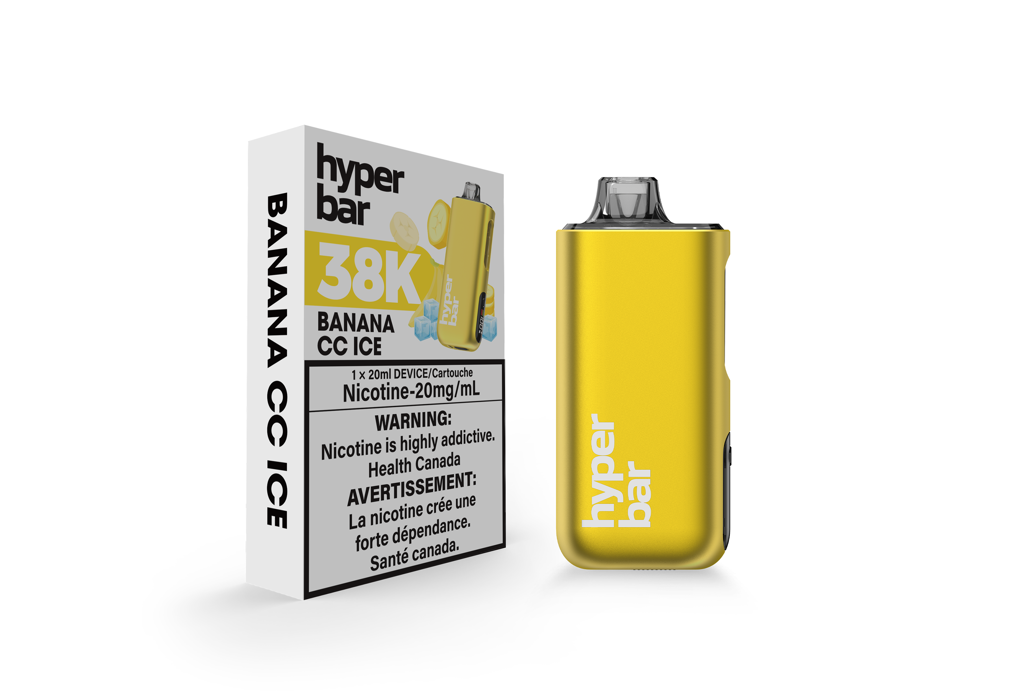 Hyperbar BE38000 White Peach disposable vape, 38,000 puffs, rechargeable 900mAh battery, USB-C charging, dual mesh coil for rich flavor, ideal for Ontario and Quebec vapers.