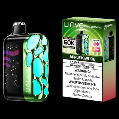 Flavour: Apple Kiwi Ice Disposable Vape Get the Linvo Rave 60000 Pro in Ottawa and Hawkesbury. Enjoy up to 60,000 puffs, smart display, and adjustable airflow. Long-lasting and premium flavour.