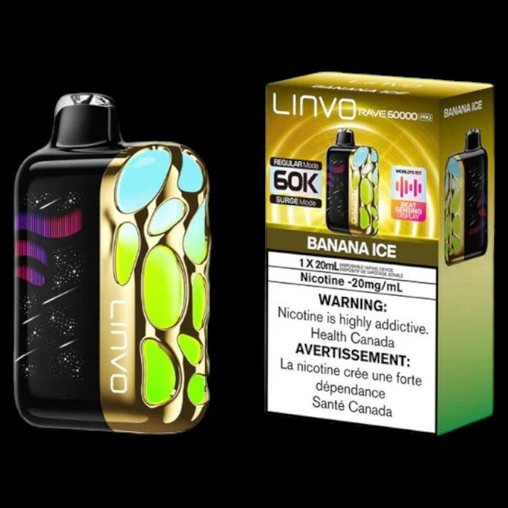 Flavour: Banana Ice Disposable Vape Get the Linvo Rave 60000 Pro in Ottawa and Hawkesbury. Enjoy up to 60,000 puffs, smart display, and adjustable airflow. Long-lasting and premium flavour.