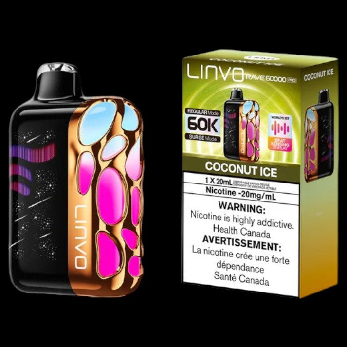 Flavour: Coconut Ice Disposable Vape Get the Linvo Rave 60000 Pro in Ottawa and Hawkesbury. Enjoy up to 60,000 puffs, smart display, and adjustable airflow. Long-lasting and premium flavour.