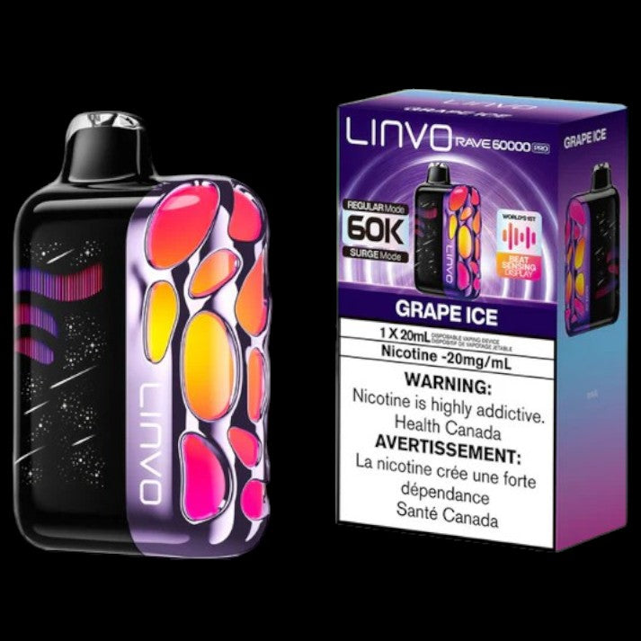 Flavour: Grape Ice Disposable Vape Get the Linvo Rave 60000 Pro in Ottawa and Hawkesbury. Enjoy up to 60,000 puffs, smart display, and adjustable airflow. Long-lasting and premium flavour.