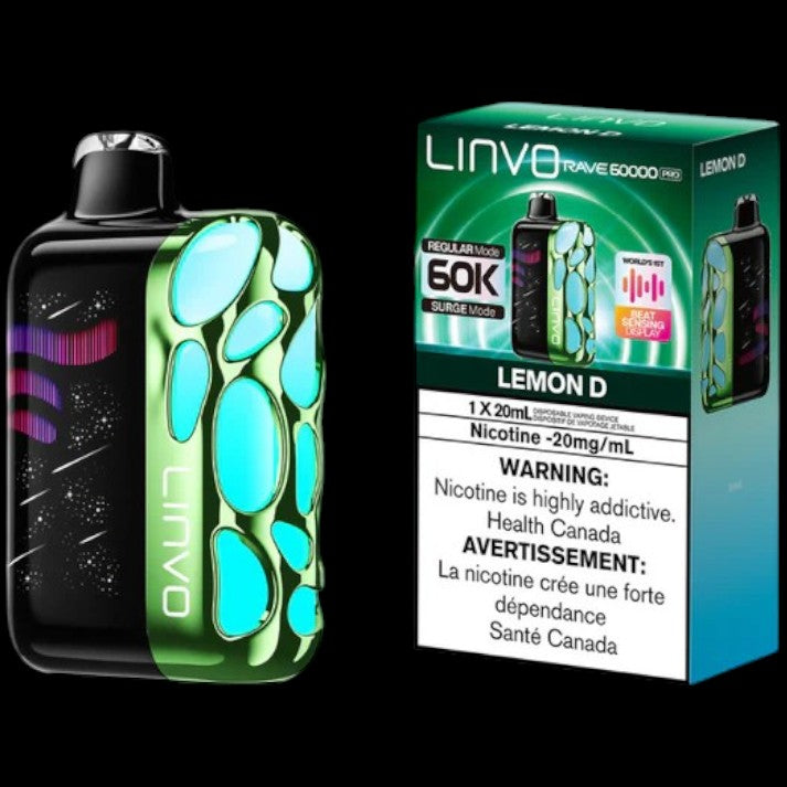 Flavour: Lemon D Disposable Vape Get the Linvo Rave 60000 Pro in Ottawa and Hawkesbury. Enjoy up to 60,000 puffs, smart display, and adjustable airflow. Long-lasting and premium flavour.