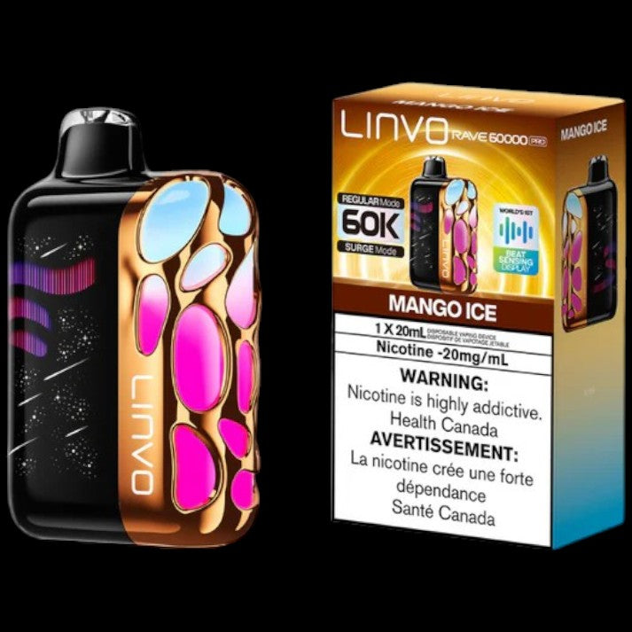 Flavour: Mango Ice Disposable Vape Get the Linvo Rave 60000 Pro in Ottawa and Hawkesbury. Enjoy up to 60,000 puffs, smart display, and adjustable airflow. Long-lasting and premium flavour.