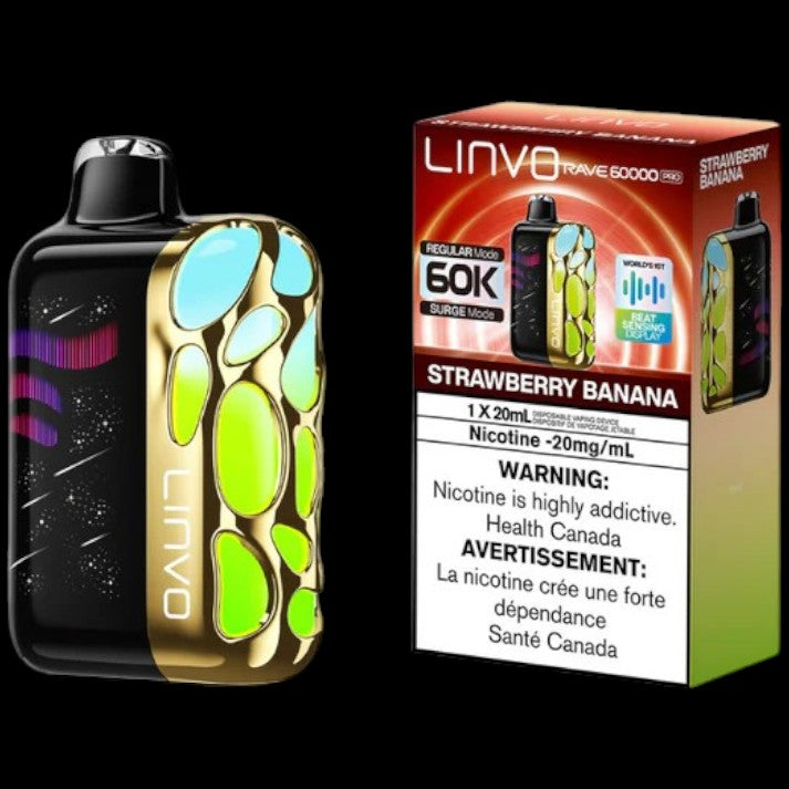 Flavour: Strawberry Banana Disposable Vape Get the Linvo Rave 60000 Pro in Ottawa and Hawkesbury. Enjoy up to 60,000 puffs, smart display, and adjustable airflow. Long-lasting and premium flavour.