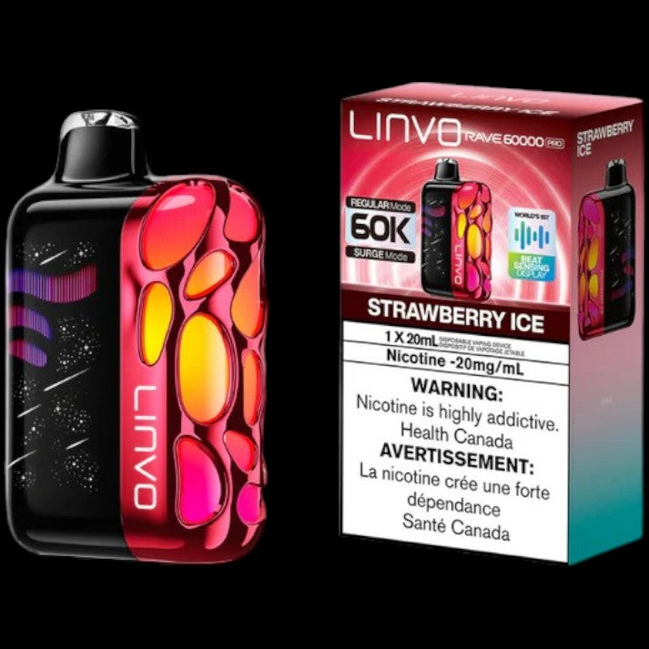 Flavour: Strawberry Ice Disposable Vape Get the Linvo Rave 60000 Pro in Ottawa and Hawkesbury. Enjoy up to 60,000 puffs, smart display, and adjustable airflow. Long-lasting and premium flavour.