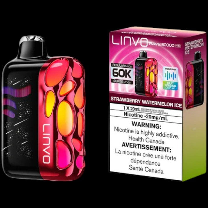 Flavour: Strawberry Watermelon Ice Disposable Vape Get the Linvo Rave 60000 Pro in Ottawa and Hawkesbury. Enjoy up to 60,000 puffs, smart display, and adjustable airflow. Long-lasting and premium flavour.