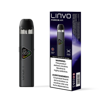 LINVO Force Air vape device and packaging on a white background with Matte Dark color