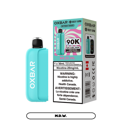 OXBAR 90K vape prerfilled pod device and packaging on a white background