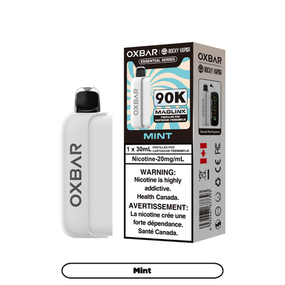 OXBAR 90K vape prerfilled pod device and packaging on a white background