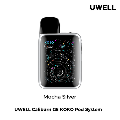 UWELL Caliburn G5 KOKO Pod System in Mocha Silver on a white background