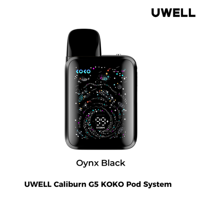 UWELL Caliburn G5 KOKO Pod System in Oynx Black on a white background