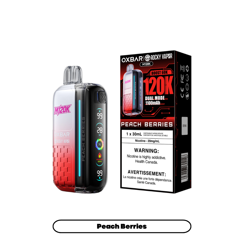 Rocky Vapor Oxbar M120K Disposable Vape in Peach Berries flavour | Supa Vapes Canada