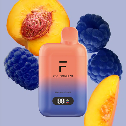 Series 15000 Disposable FOG Formulas Series - Peach Blue Razz flavor with vibrant fruit background.