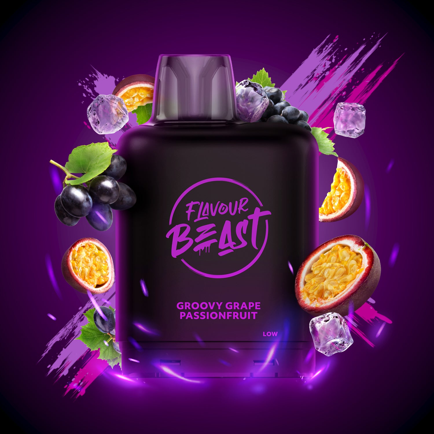 Flavour Beast Level X Boost 25K, Grapplin' Grape Sour Apple Iced flavour vape pod, 25,000 puffs capacity, 20mL pre-filled pod, designed for long-lasting vaping experience and superior taste, optimized for Ontario and Quebec vapers.