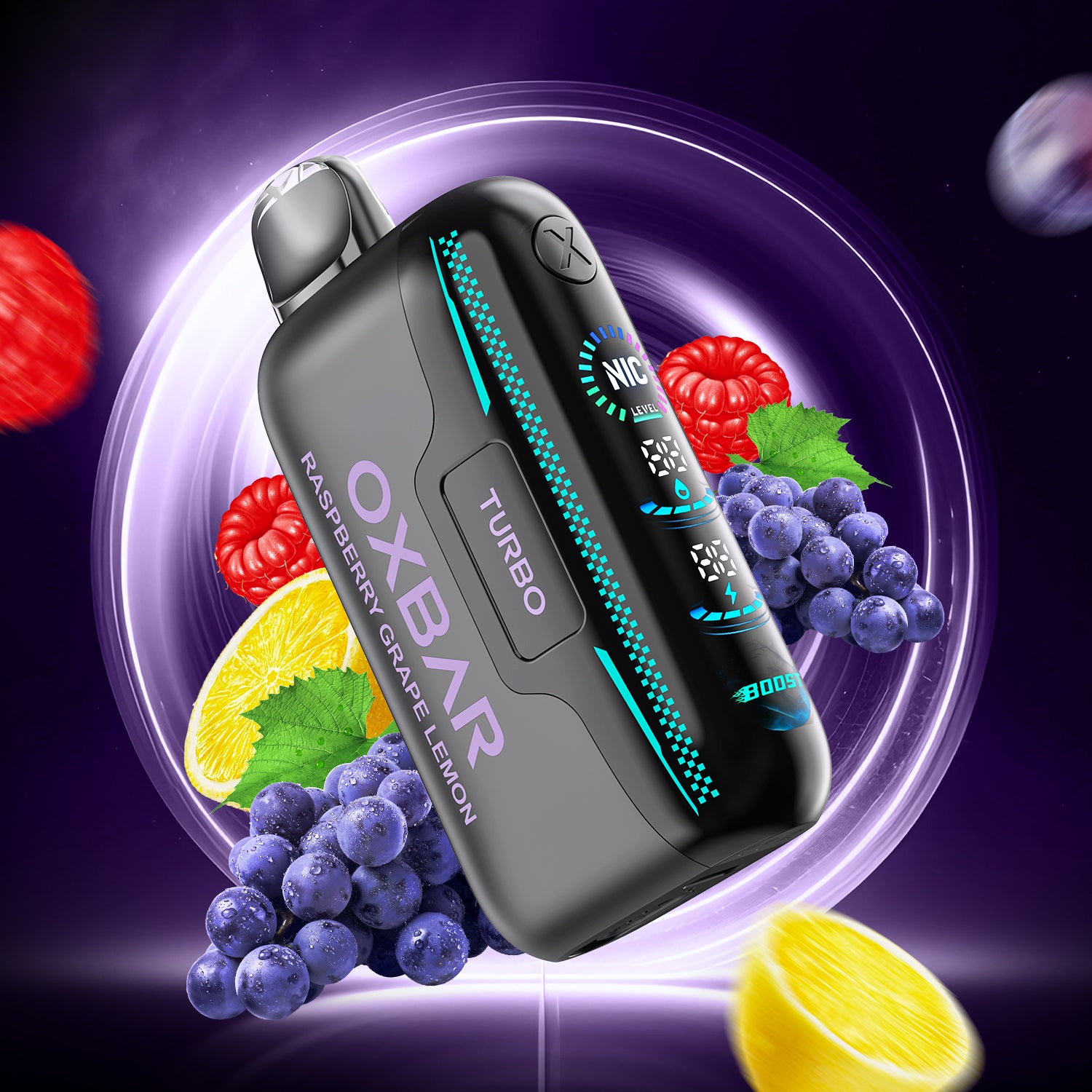 Rocky Vapor OXBAR G42K, Blueberry Orange flavour, adjustable nicotine, rechargeable battery, all-day vaping device designed for Ontario and Quebec users.