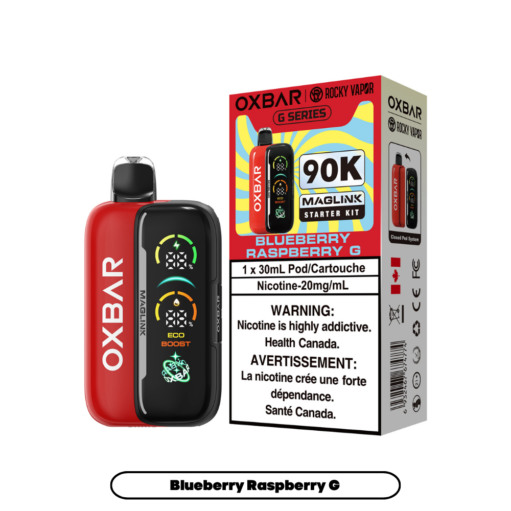 Rocky Vapor Oxbar Megalink Blueberry Raspberry G 90K on White Background