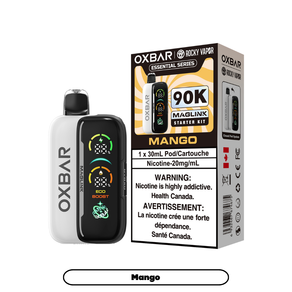 Rocky Vapor Oxbar Megalink Mango 90K on White Background
