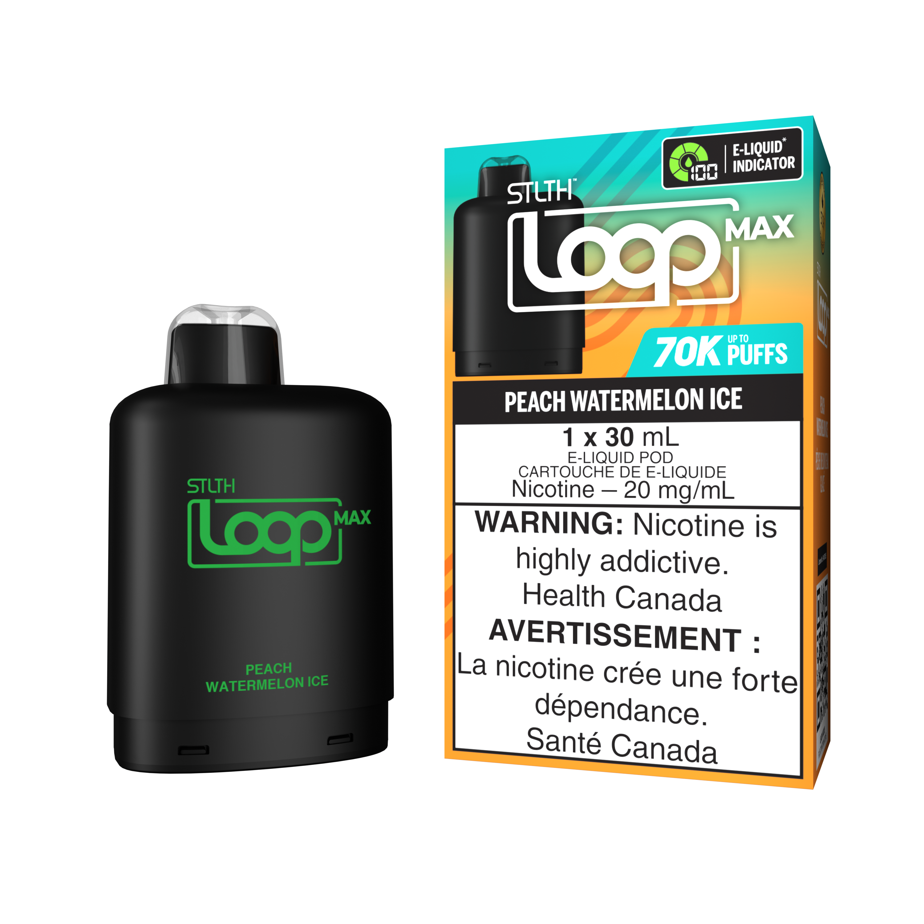 STLTH Loop MAX 70K rechargeable vape — Peach Watermelon Ice flavour | Supa Vapes Canada