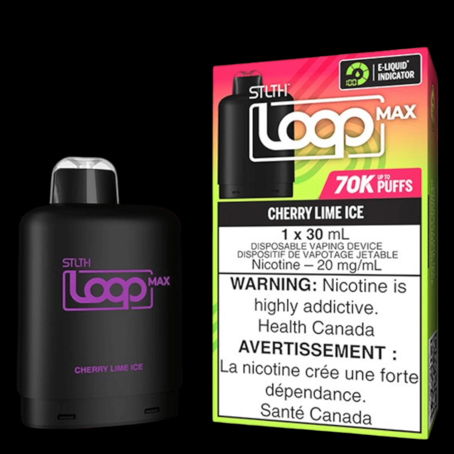 STLTH loop MAX Cherry Lime Ice - flavor-rich disposable vape for everyday satisfaction, available in Hawkesbury, Ottawa, and across Ontario.