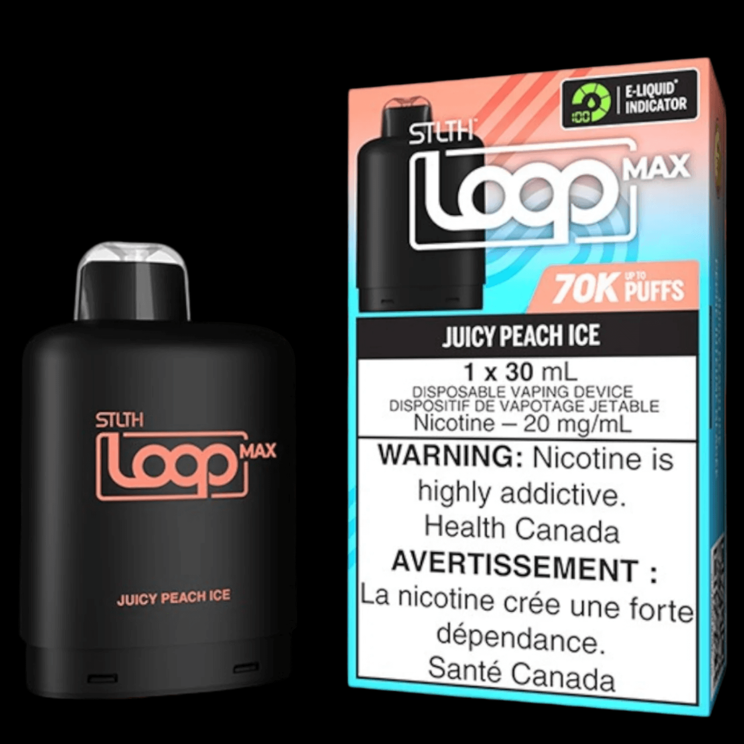 STLTH loop MAX Juicy Peach - flavor-rich disposable vape for everyday satisfaction, available in Hawkesbury, Ottawa, and across Ontario.