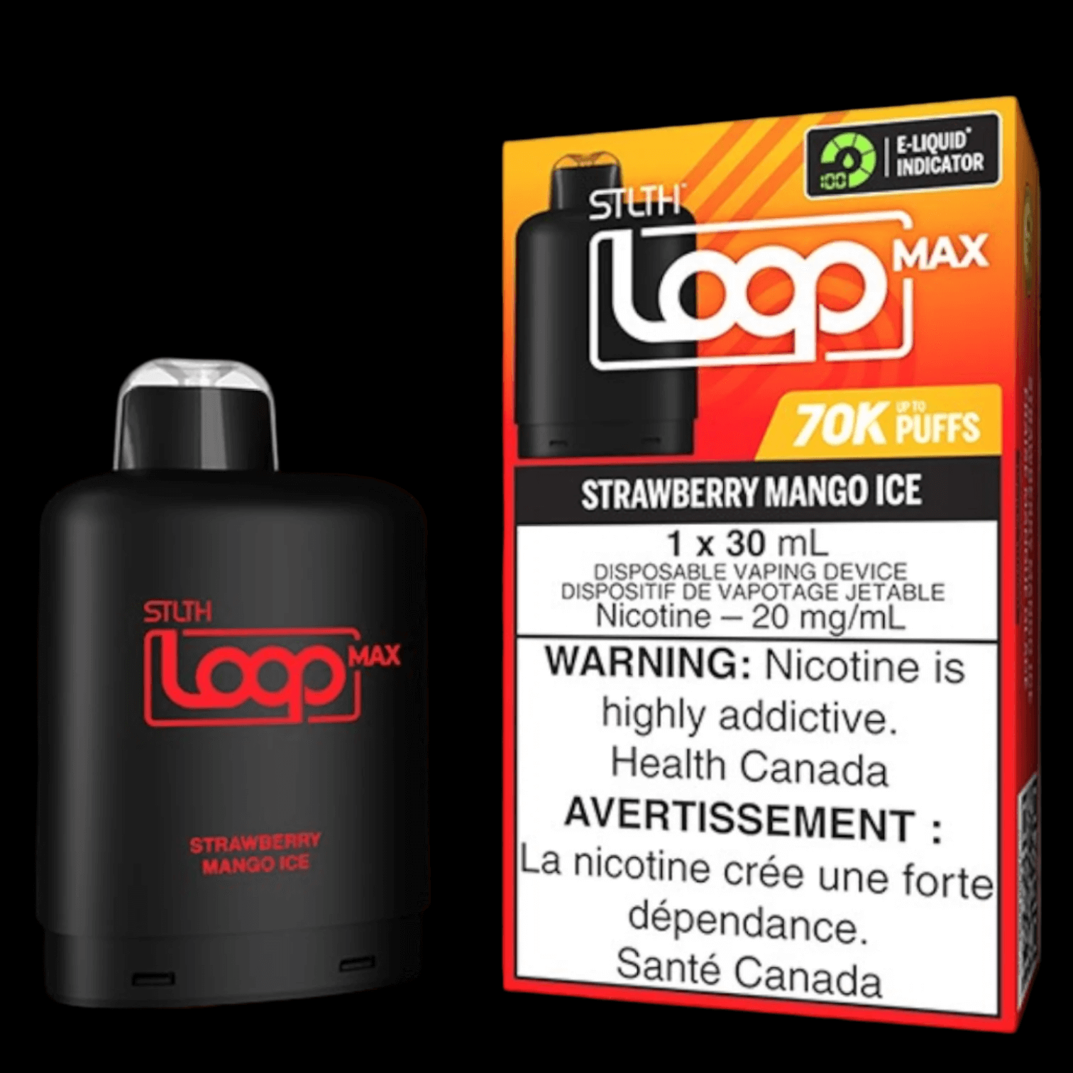 STLTH loop MAX Strawberry Mango Ice - flavor-rich disposable vape for everyday satisfaction, available in Hawkesbury, Ottawa, and across Ontario.