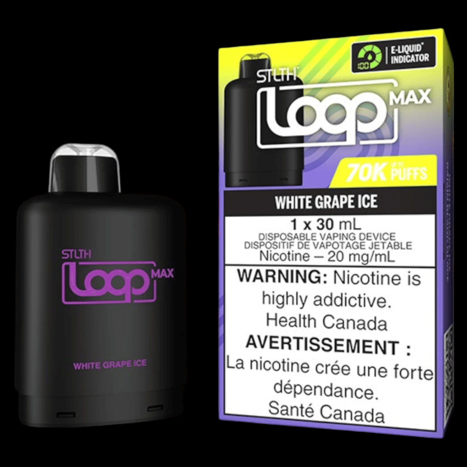 STLTH loop MAX White Grape Ice - flavor-rich disposable vape for everyday satisfaction, available in Hawkesbury, Ottawa, and across Ontario.