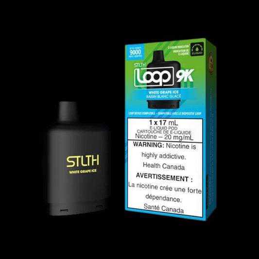 STLTH Loop 9K Pod Pack, White Grape Ice flavour pods, 20mg salt nicotine, engineered for STLTH Loop 9K device, up to 9000 puffs per pod, clearance sale.