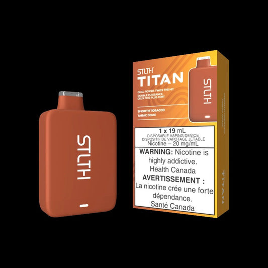 STLTH TITAN Disposable, Smooth Tobacco flavour, rich and satisfying vape, ideal for Ontario and Quebec customers seeking reliability and performance.