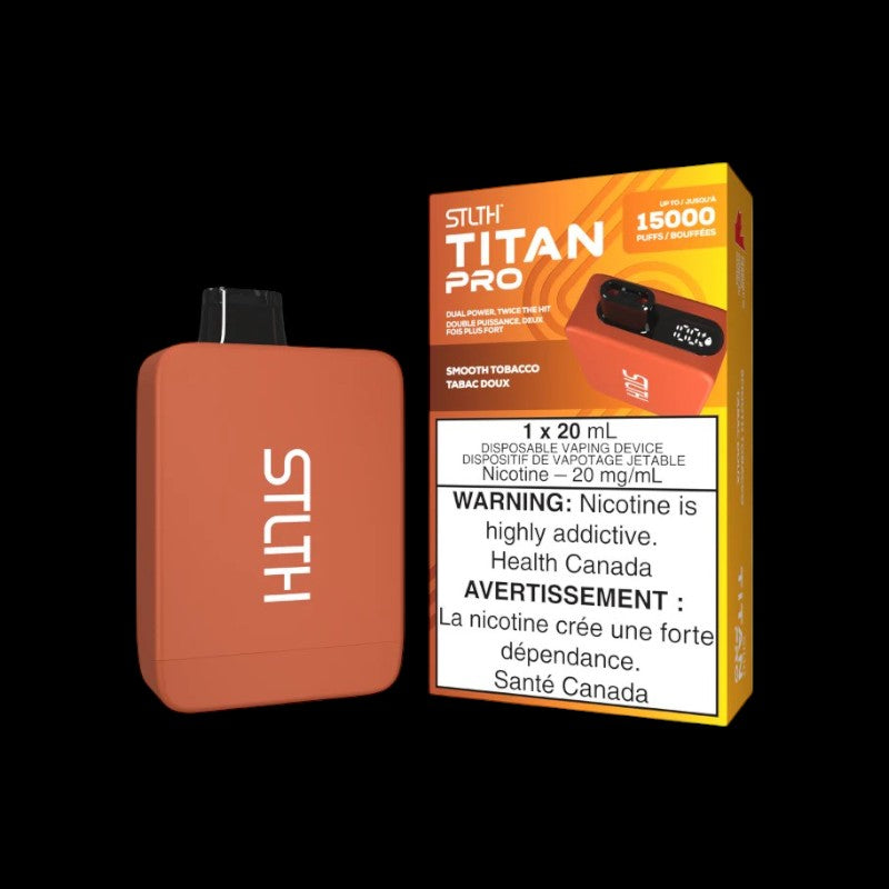 STLTH TITAN PRO Disposable, Smooth Tobacco flavour, powerful dual mesh coil performance, ideal disposable vape for vapers in Ontario and Quebec