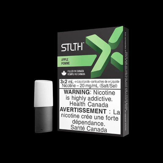STLTH X Clearance Apple flavour pod, smooth draws with leak-resistant vaping, designed for Ontario and Quebec customers.