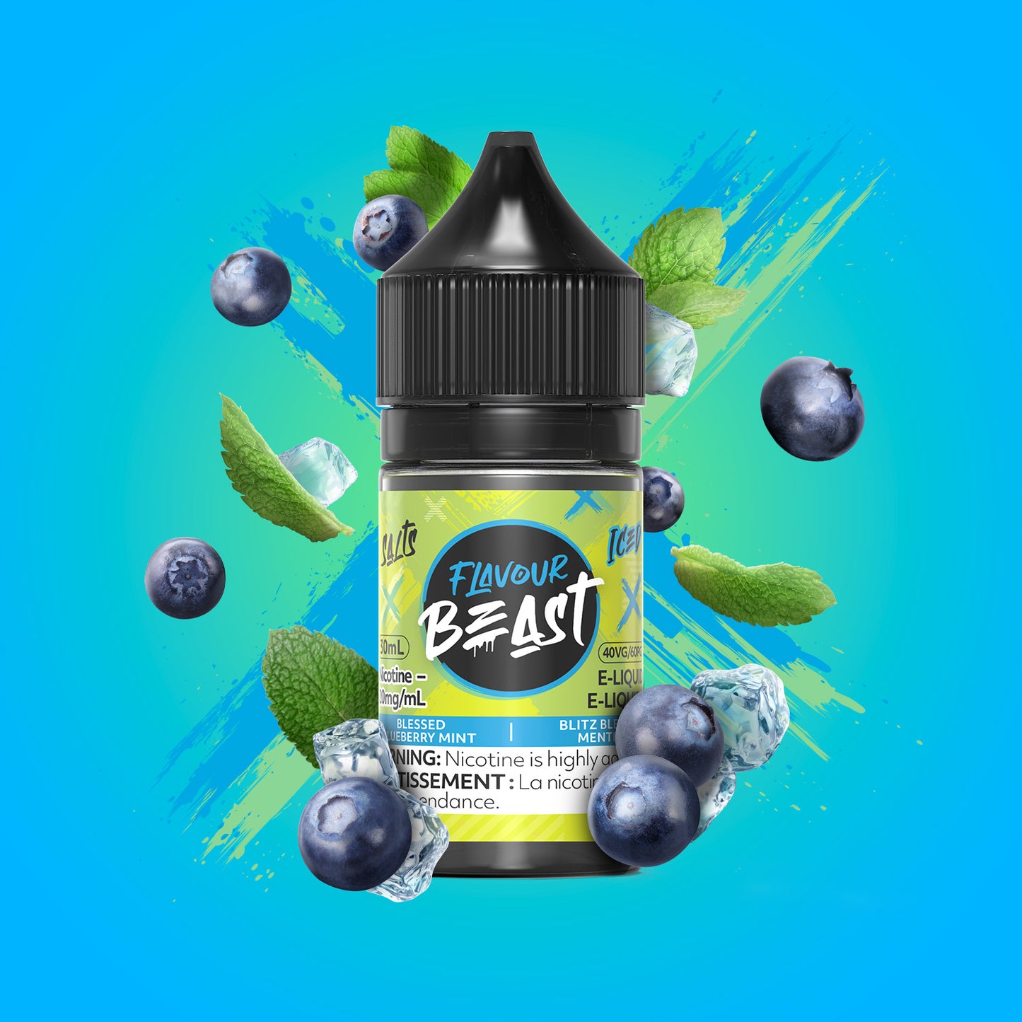 Salt Nicotine Flavour: Blessed Blueberry Mint MG: 10mg Flavour Beast e-liquid salt (30ML) | Supa Vapes - Hawkesbury, Ottawa & Ontario Vape Shop