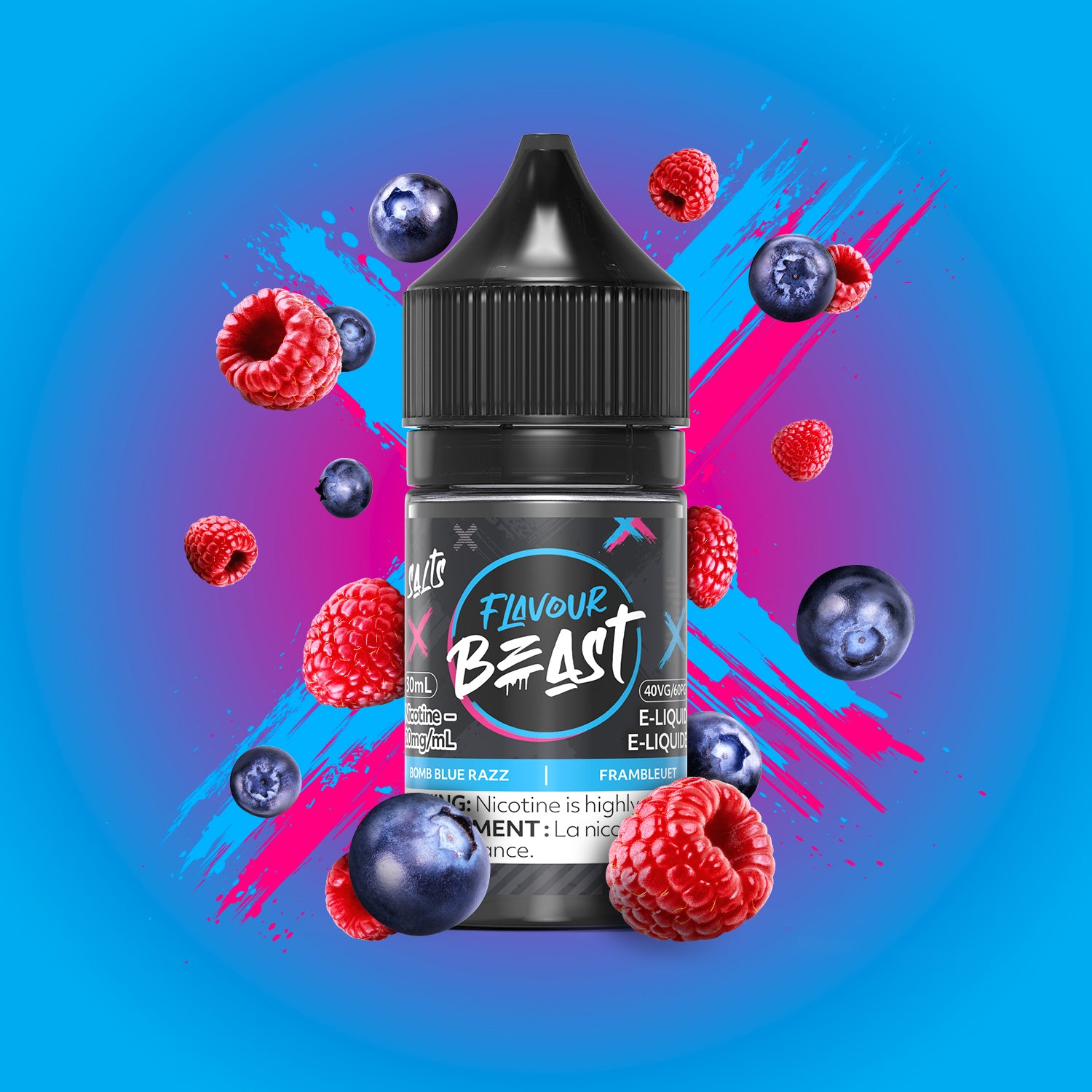 Salt Nicotine Flavour: Bomb Blue Razz MG: 10mg Flavour Beast e-liquid salt (30ML) | Supa Vapes - Hawkesbury, Ottawa & Ontario Vape Shop