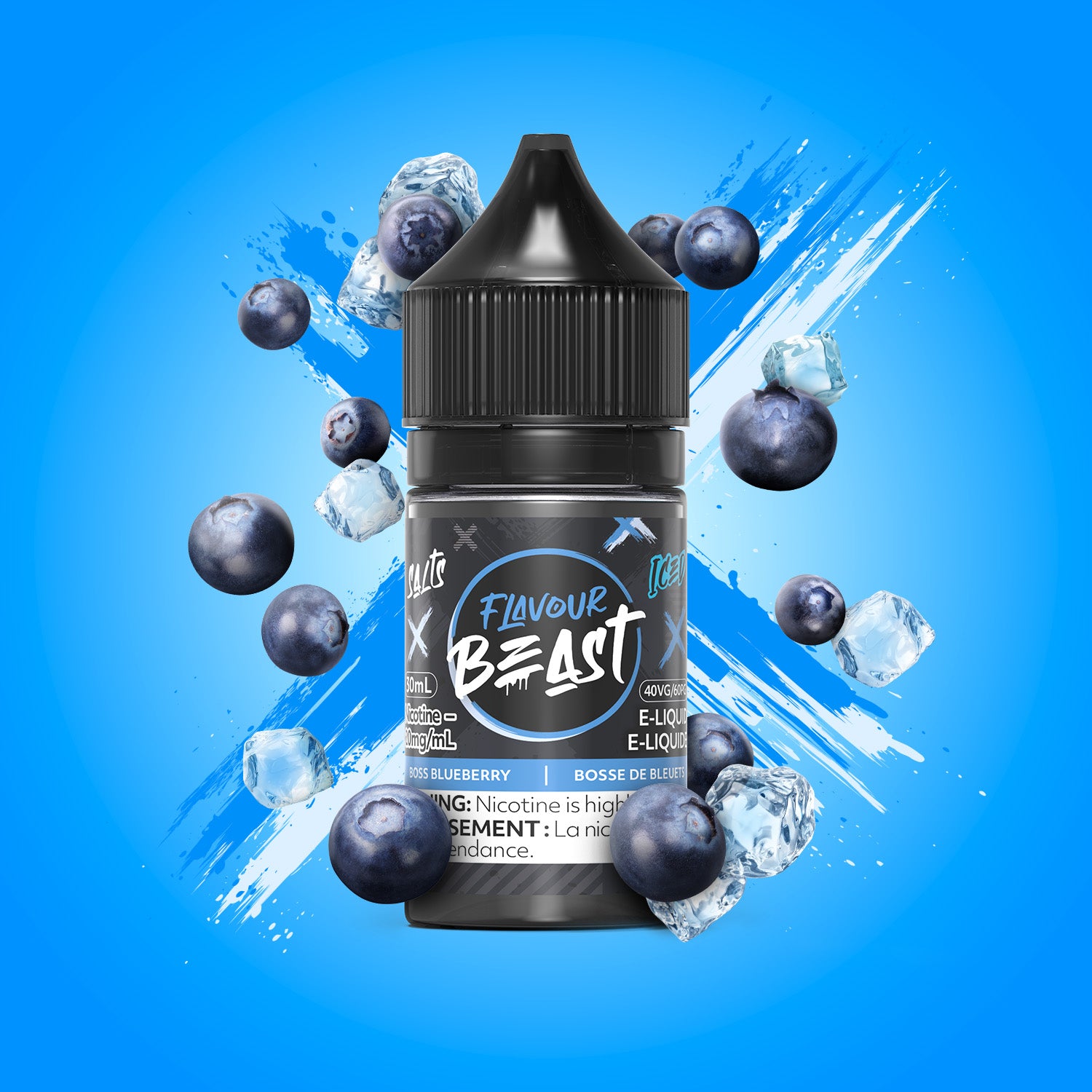 Salt Nicotine Flavour: Boss Blueberry Iced MG: 10mg Flavour Beast e-liquid salt (30ML) | Supa Vapes - Hawkesbury, Ottawa & Ontario Vape Shop