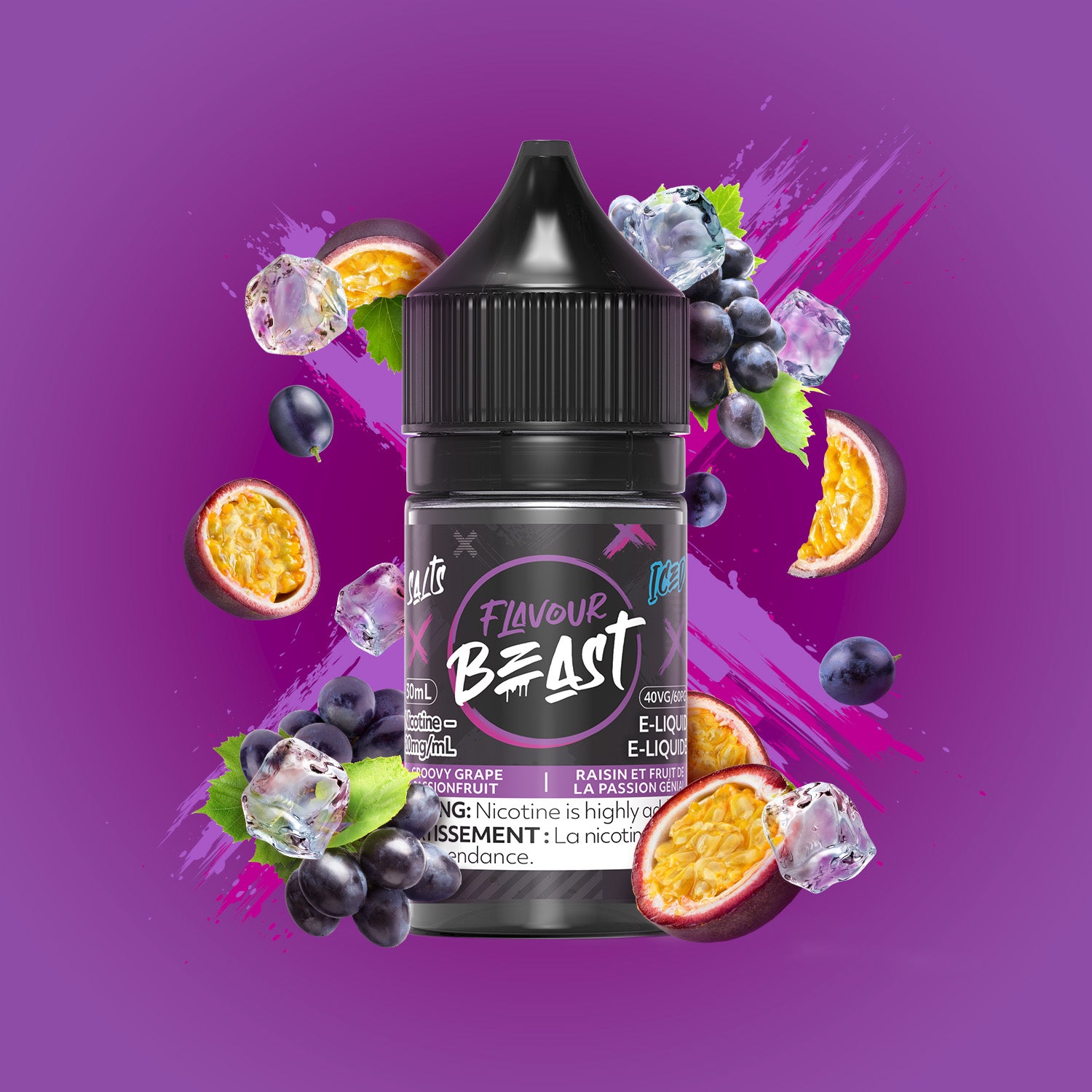 Salt Nicotine Flavour: Groovy Grape Passionfruit MG: 20mg Flavour Beast e-liquid salt (30ML) | Supa Vapes - Hawkesbury, Ottawa & Ontario Vape Shop