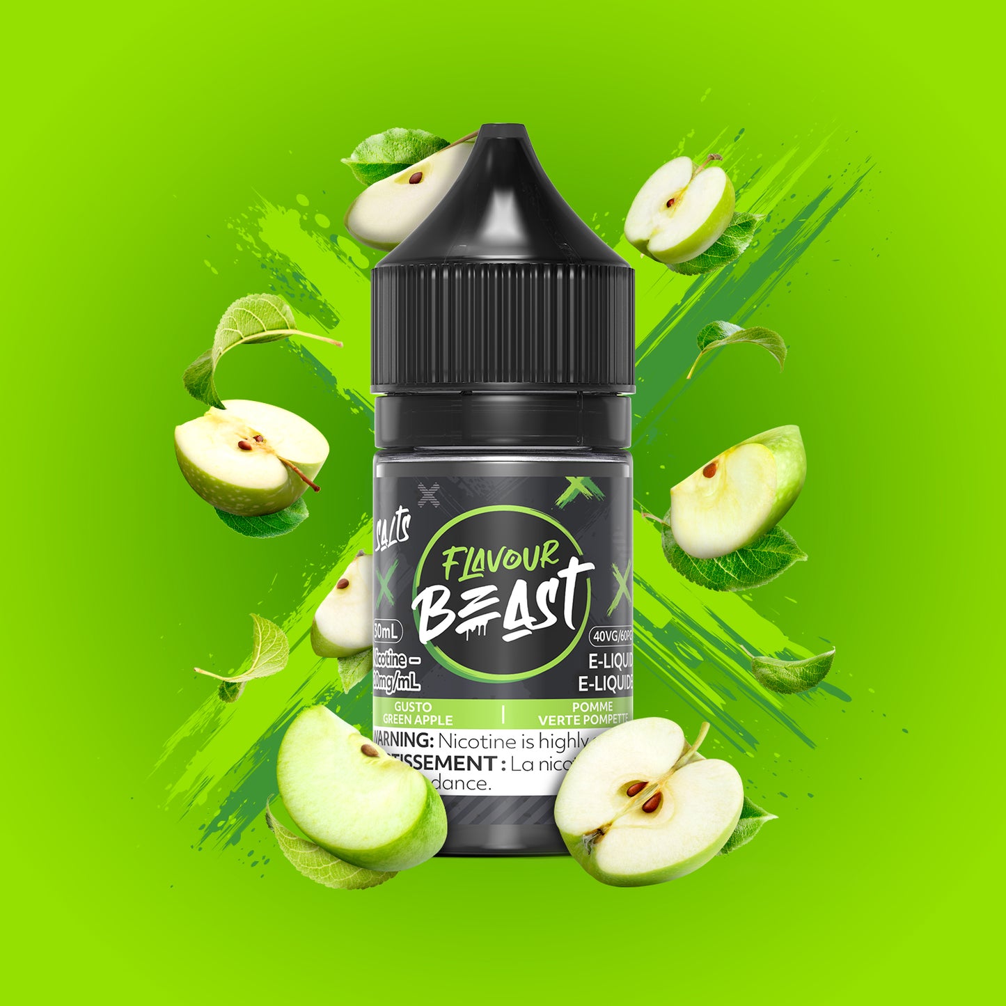 Salt Nicotine Flavour: Gusto Green Apple MG: 20mg Flavour Beast e-liquid salt (30ML) | Supa Vapes - Hawkesbury, Ottawa & Ontario Vape Shop