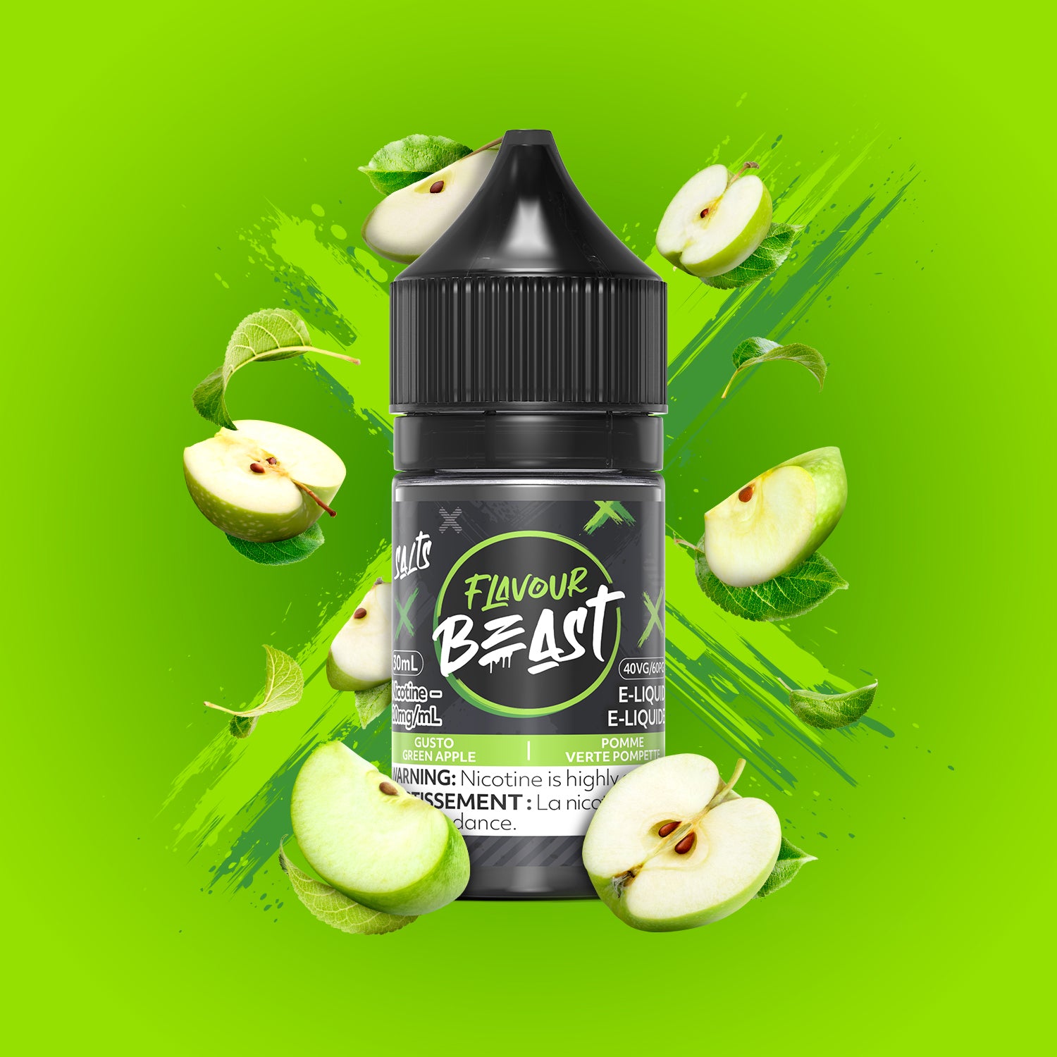 Salt Nicotine Flavour: Gusto Green Apple MG: 20mg Flavour Beast e-liquid salt (30ML) | Supa Vapes - Hawkesbury, Ottawa & Ontario Vape Shop