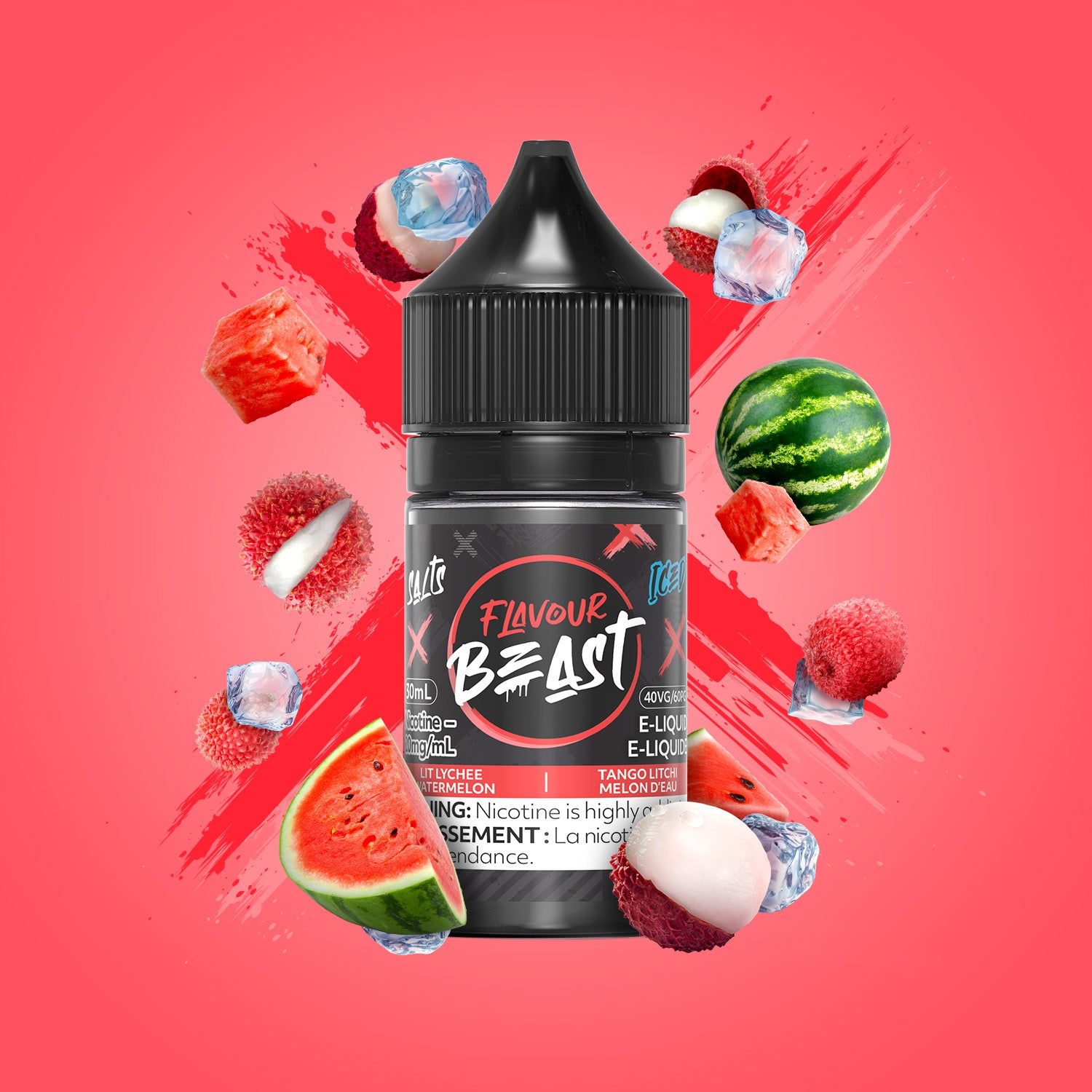 Salt Nicotine Flavour: Lit Lychee Watermelon MG: 20mg Flavour Beast e-liquid salt (30ML) | Supa Vapes - Hawkesbury, Ottawa & Ontario Vape Shop