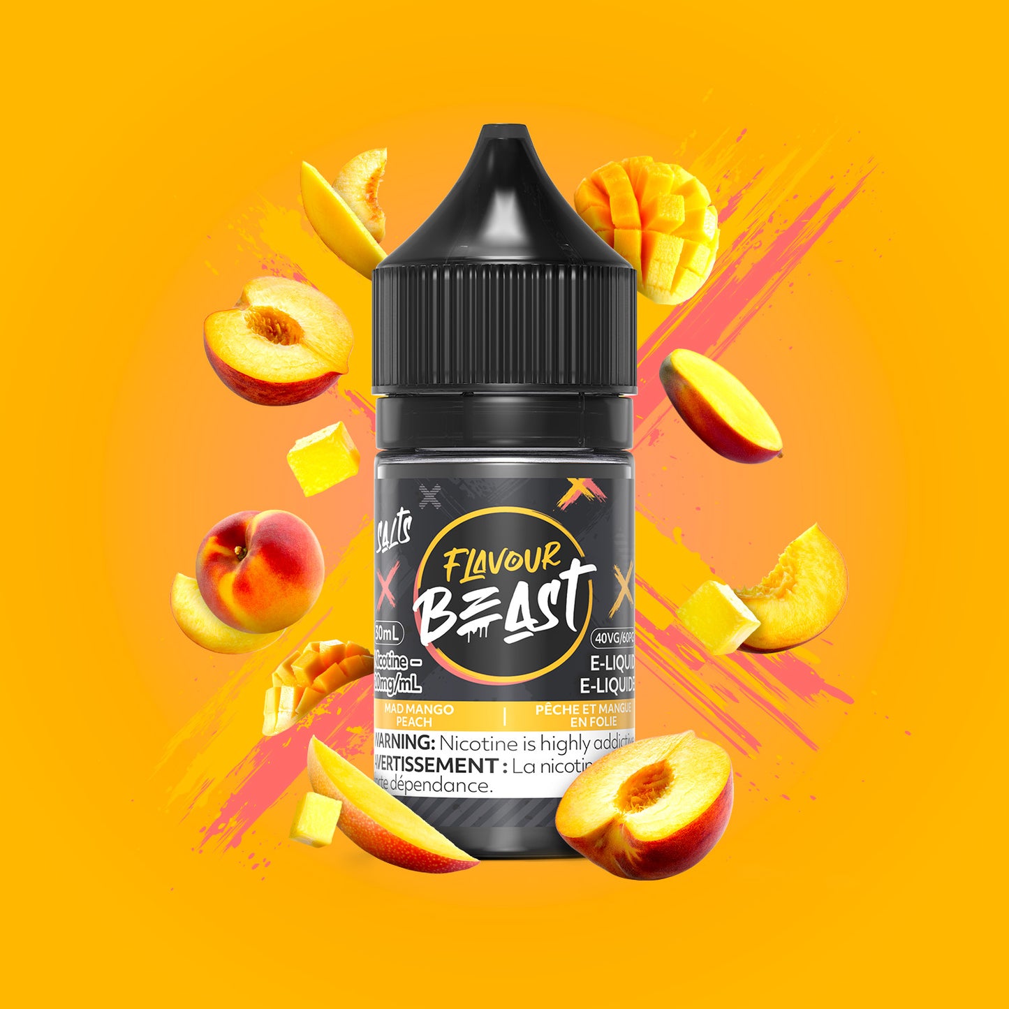 Salt Nicotine Flavour: Mad Mango Peach MG: 20mg Flavour Beast e-liquid salt (30ML) | Supa Vapes - Hawkesbury, Ottawa & Ontario Vape Shop