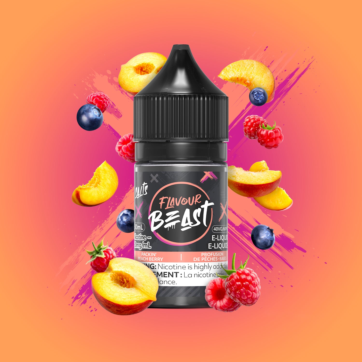 Salt Nicotine Flavour: Packin' Peach Berry MG: 10mg Flavour Beast e-liquid salt (30ML) | Supa Vapes - Hawkesbury, Ottawa & Ontario Vape Shop