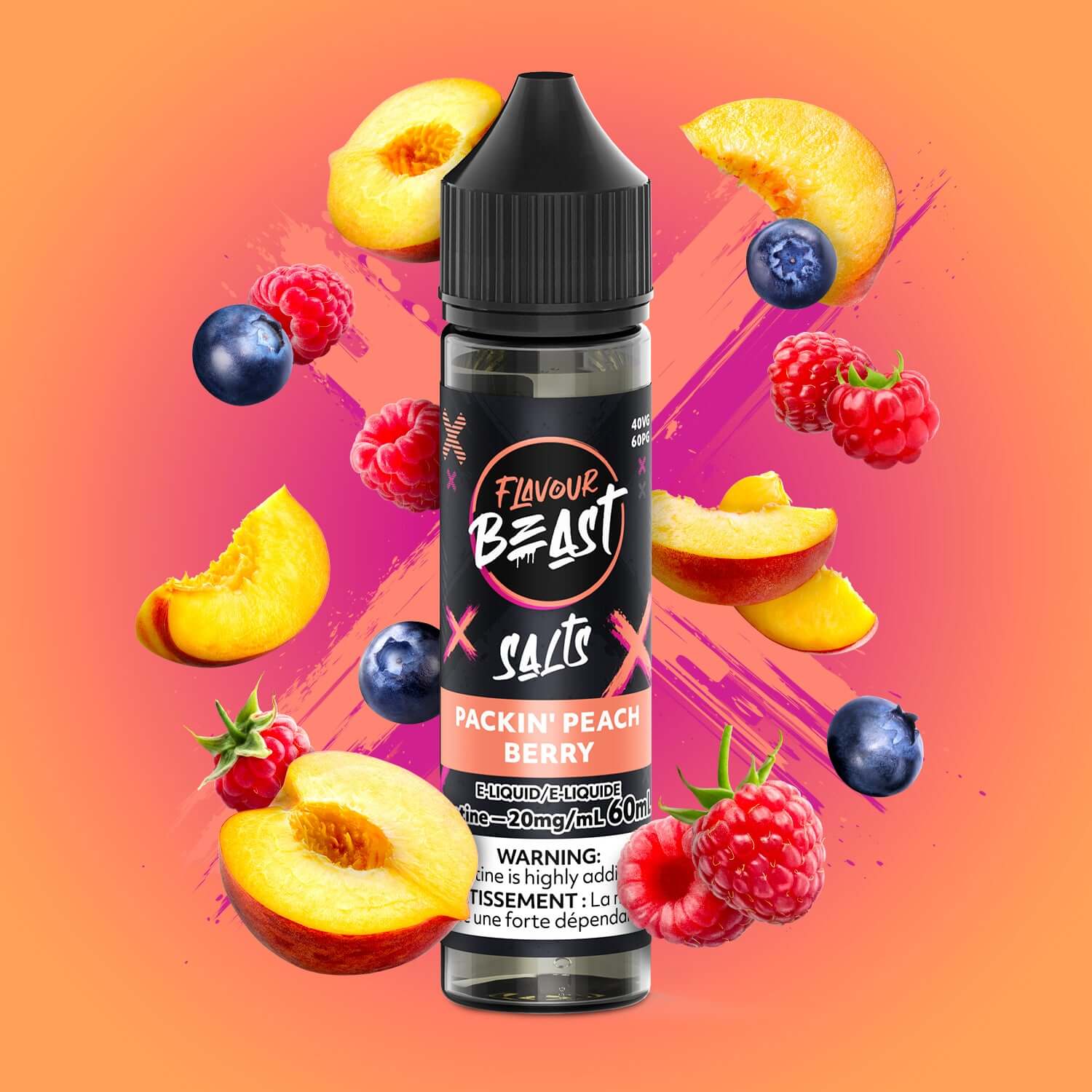 Flavour Beast salt nicotine e-liquid - Packin' Peach Berry - bold taste for pod systems available in Hawkesbury, Ottawa, and across Ontario.