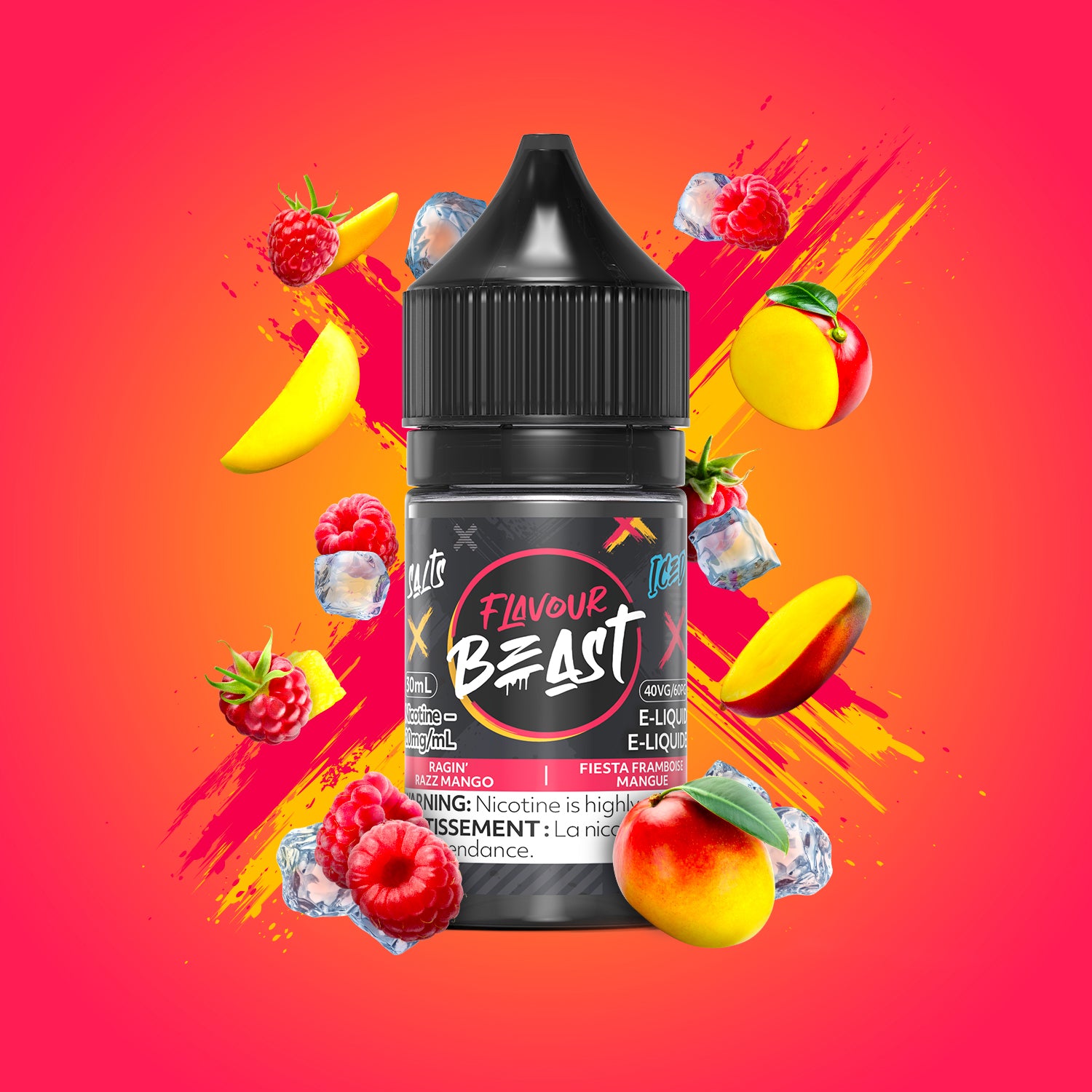 Salt Nicotine Flavour: Ragin' Razz Mango MG: 10mg Flavour Beast e-liquid salt (30ML) | Supa Vapes - Hawkesbury, Ottawa & Ontario Vape Shop